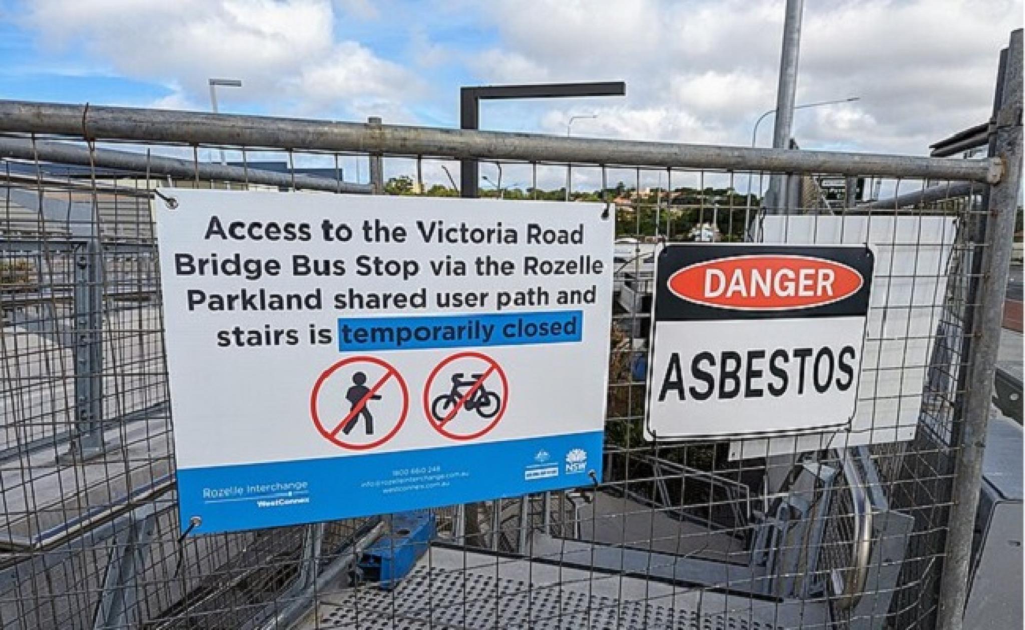 Image of closure signs at Rozelle Parklands, Sydney, due to asbestos contamination, 21 February 2024, by Jpatokal from Wikipedia Commons, free to use under CC BY-SA 4.0 DEED licence