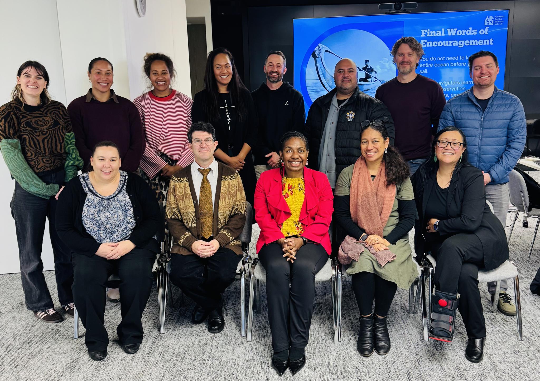 Katerina Teaiwa and Jay Caldwell from CHL, Kate Goolagong and Murray Chisholm from BSSS, with teachers from Erindale College, Daramalan, St Edmund’s, Melba Copeland, UC Senior Secondary Lake Gininderra, and the Australian Pasifika Educators Network