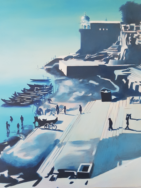 Chat Singh Ghat, oil on board 24x36, 1982