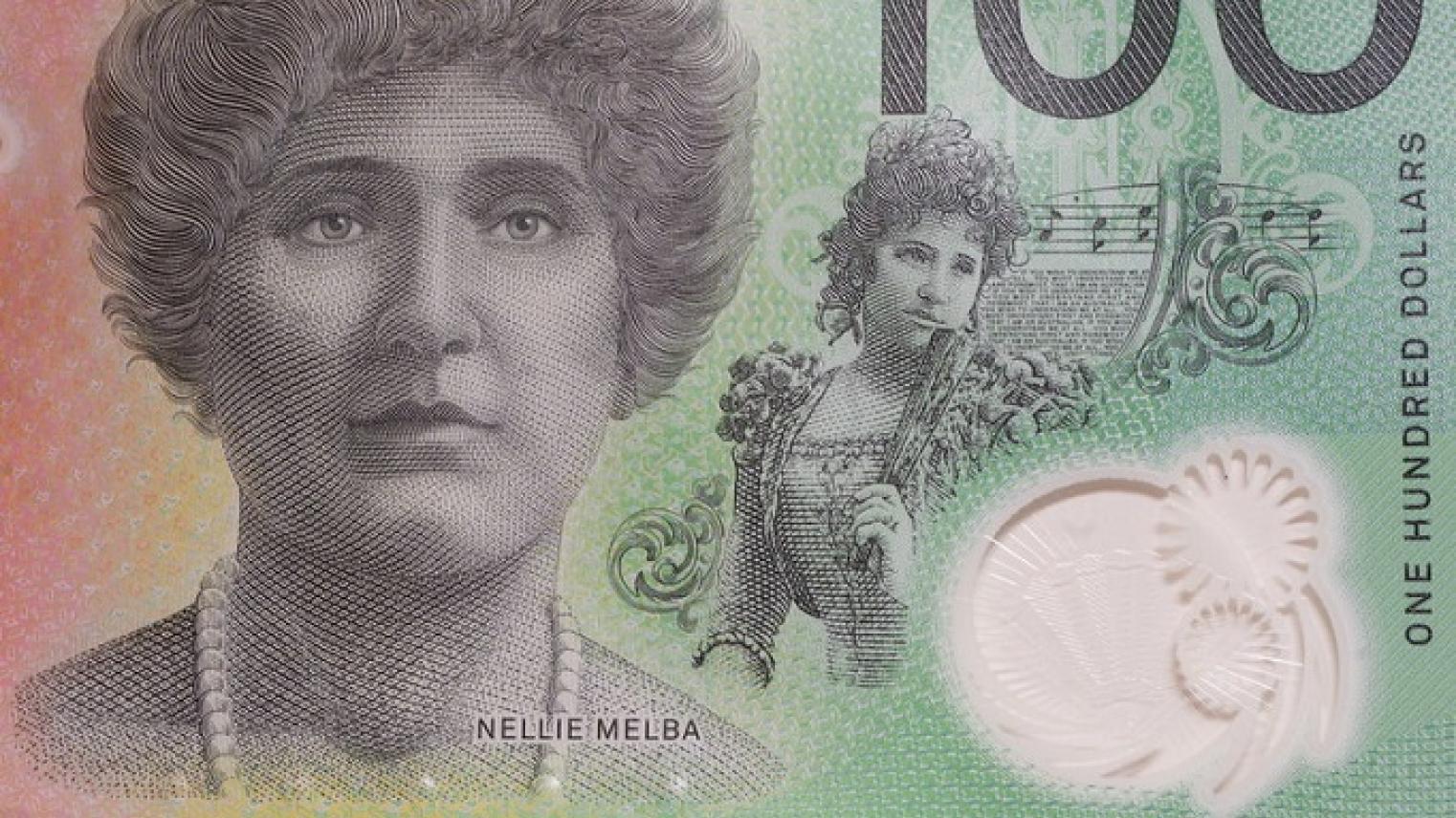 Image of Dame Nellie Melba on the AUD$100 note from https://flic.kr/p/2oxSjcb by https://www.flickr.com/people/spelio/, free to use under CC BY-NC-SA 2.0 DEED